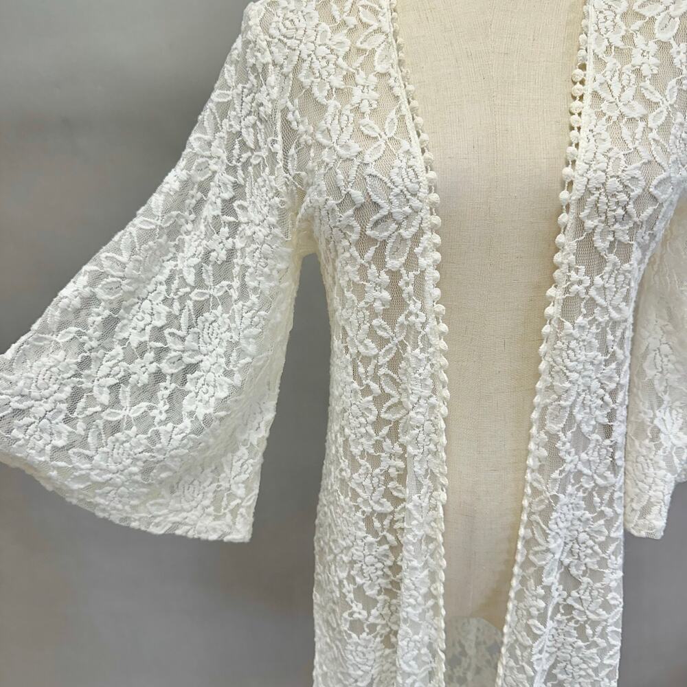 Moto Boho ivory lace midi open front kimono cardigan bell sleeves size‎ Medium - Picture 8 of 13